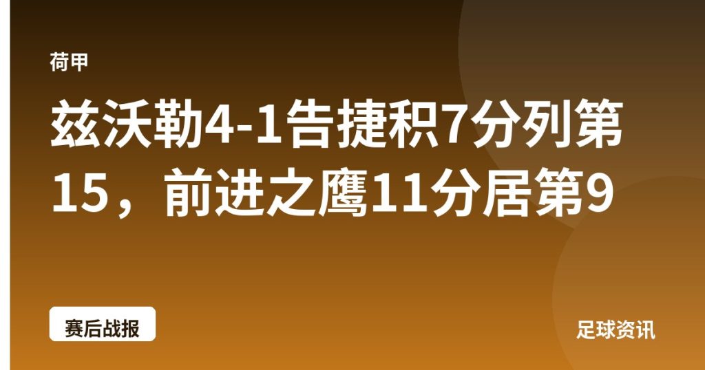 兹沃勒4-1告捷积7分列第15，前进之鹰11分居第9