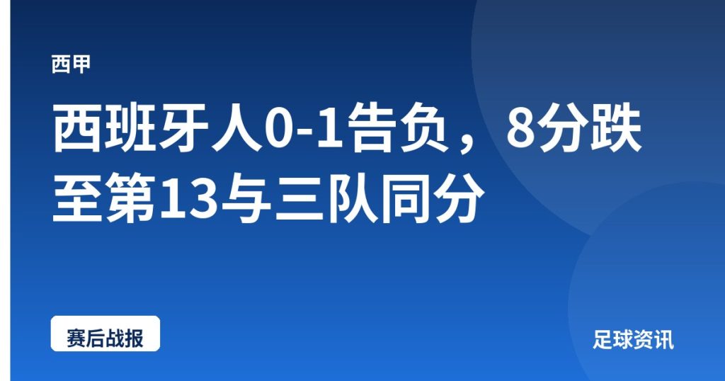 西班牙人0-1告负，8分跌至第13与三队同分