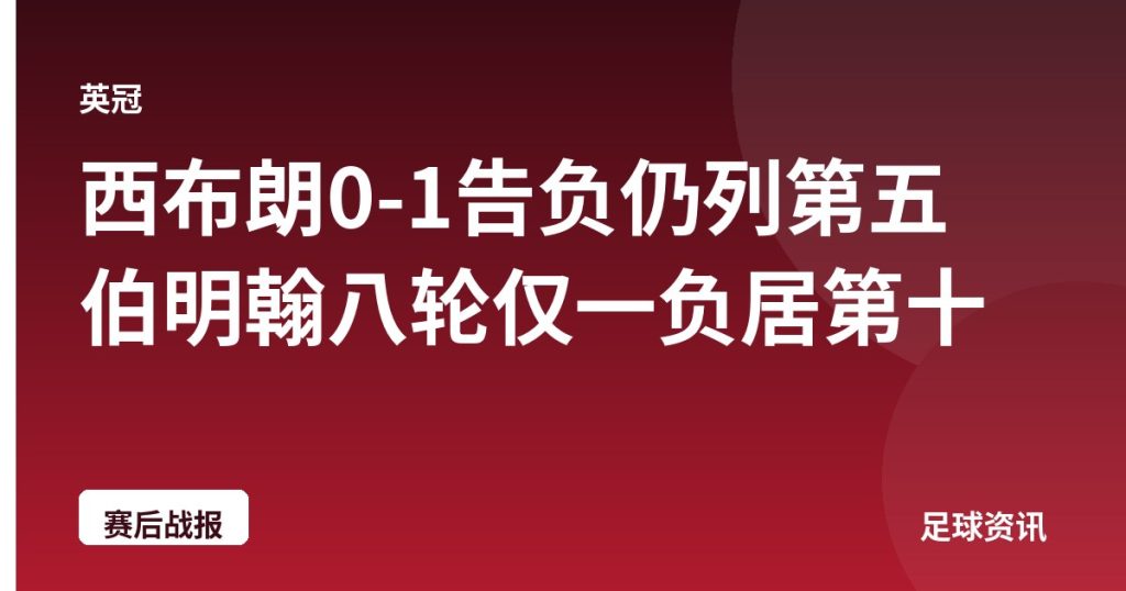 西布朗0-1告负仍列第五 伯明翰八轮仅一负居第十